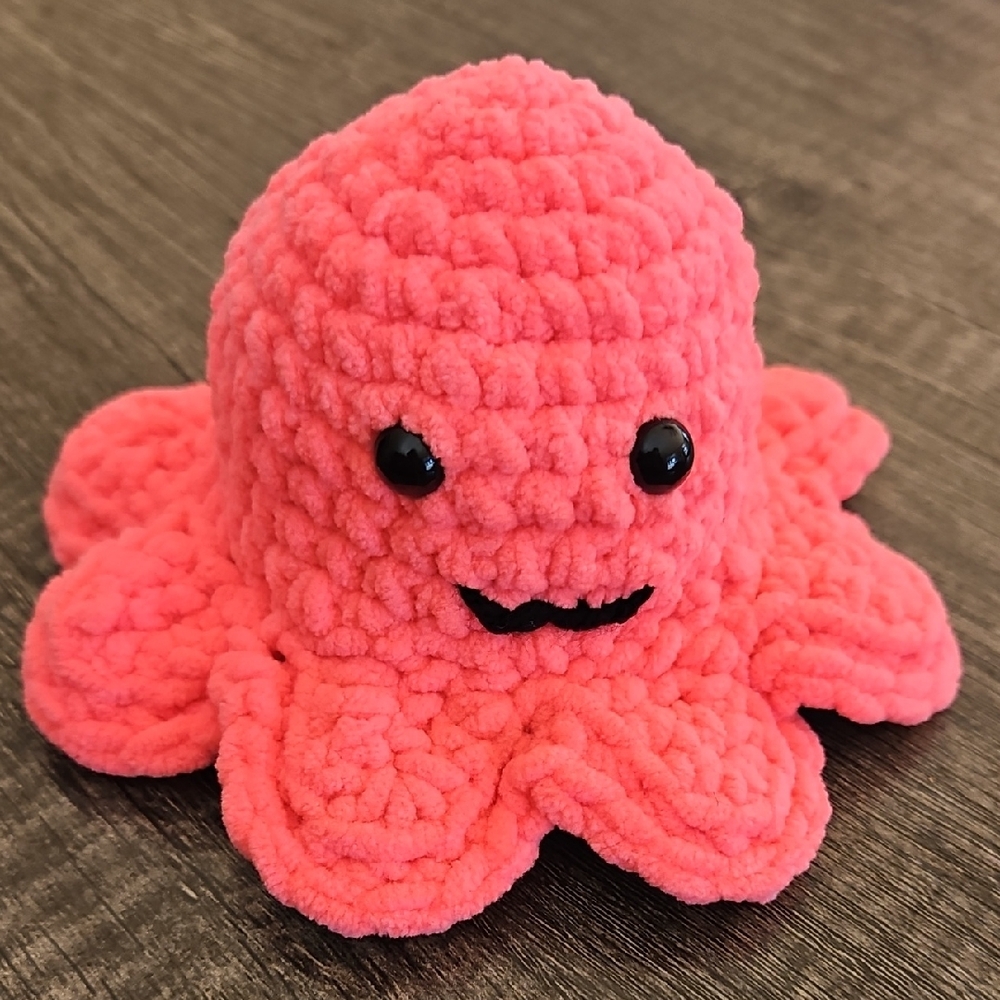Pink Plush Emotions Octopus. Happy Sad Reversible Flip Plushie.